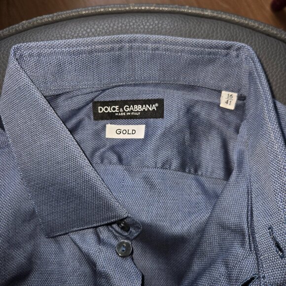 Dolce & Gabbana Gold Cotton Button-Up Dress Shirt with Logo - Picture 6 of 7
